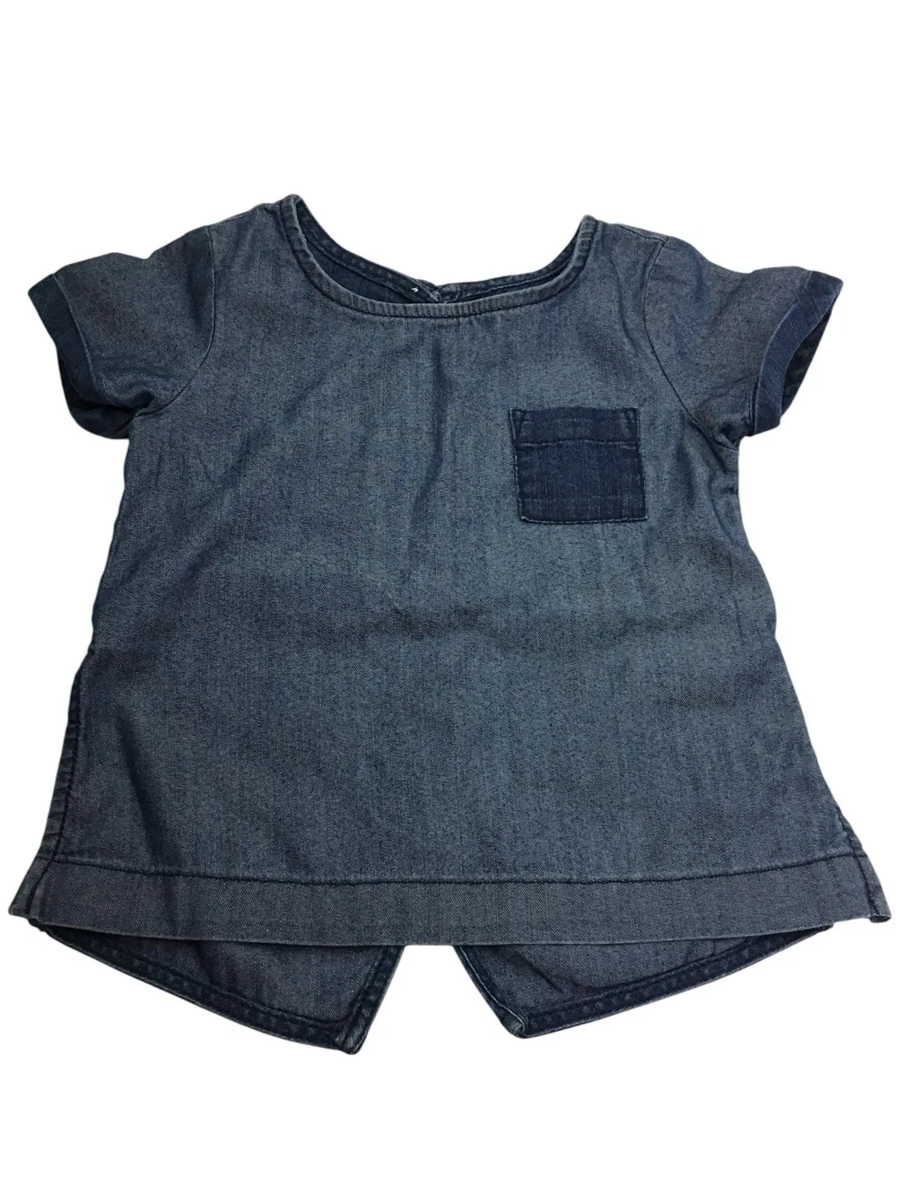 OLD NAVY Kid’s Top Boxy Chambray Two Tone Denim Shirt Pocket Cap Sleeve Size 4T